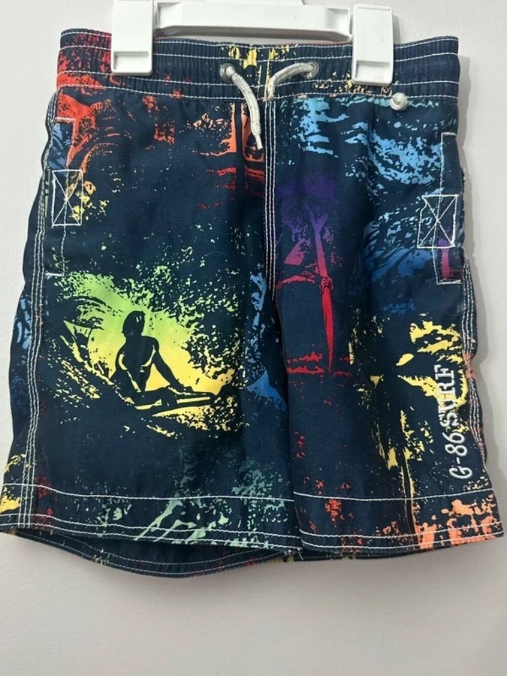 GapKids Boys XS 4-5 Swim Trunks Board Shorts Surf Print Navy Multicolor